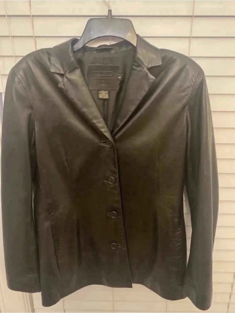 Vintage 2004 Y2K Coach Black Lambskin Leather Blazer Button-Up Jacket Medium